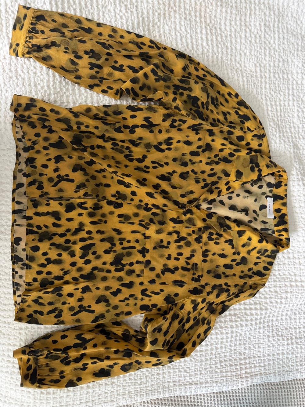Anine Bing Mustard Yellow and Black Leopard Print Blouse